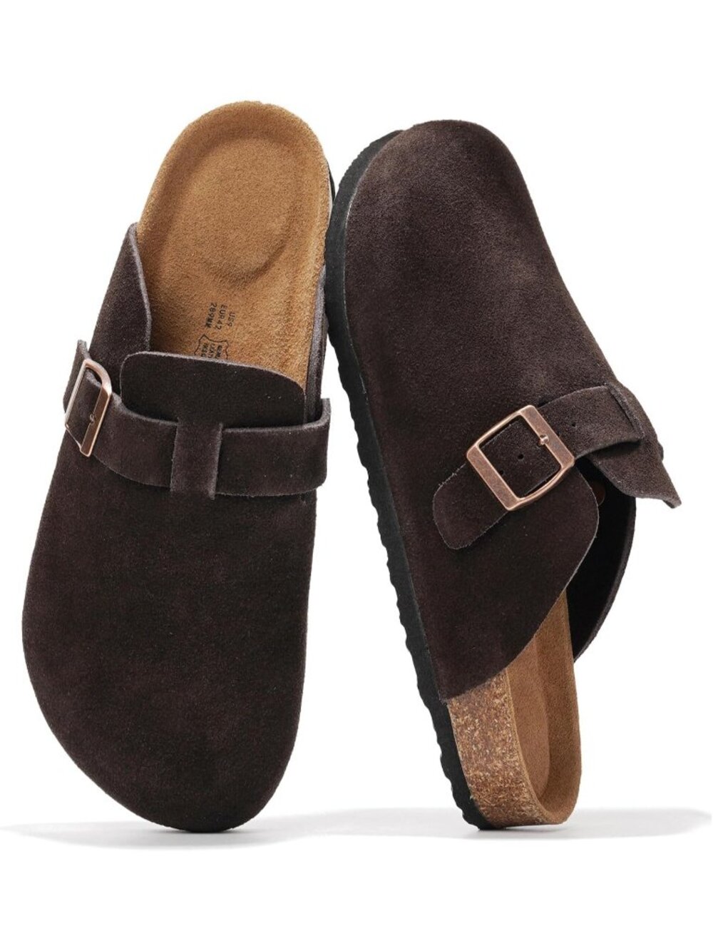 Mens Chocolate Suede Leather Full Grain Genuine Leather Buckle Closure Clogs